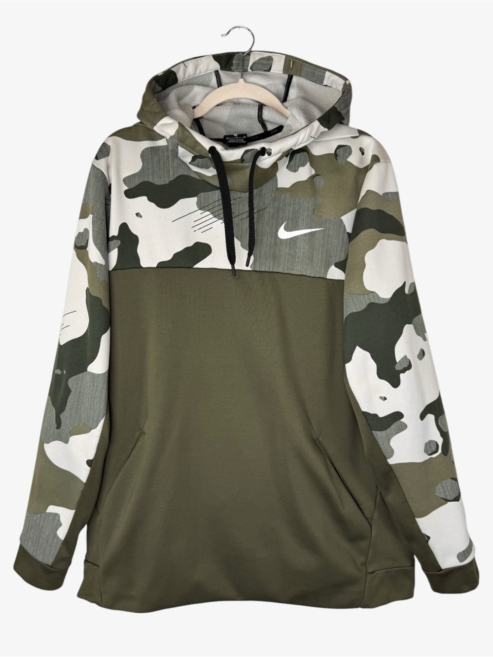 Nike Dri-FIT Men's XL Camo Colorblock Fleece Pullover Hoodie Olive Green